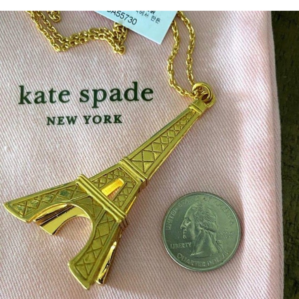 Kate Spade Parisian Lights Eiffel Tower Necklace 14k Gold plated 30” - Picture 7 of 11
